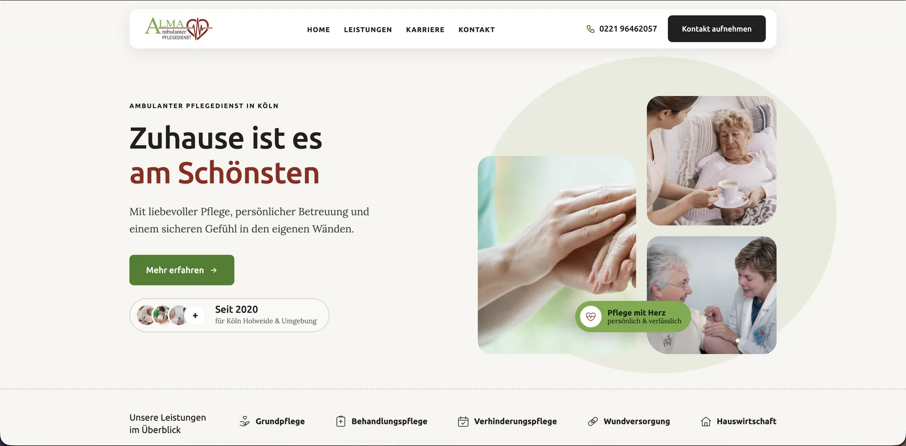 Website ALMA Ambulanter Pflegedienst — Hero-Sektion