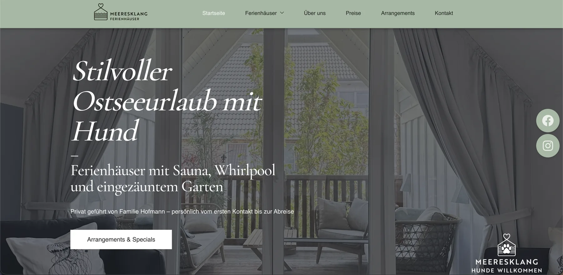 Website Meeresklang Ferienhäuser — Hero-Sektion
